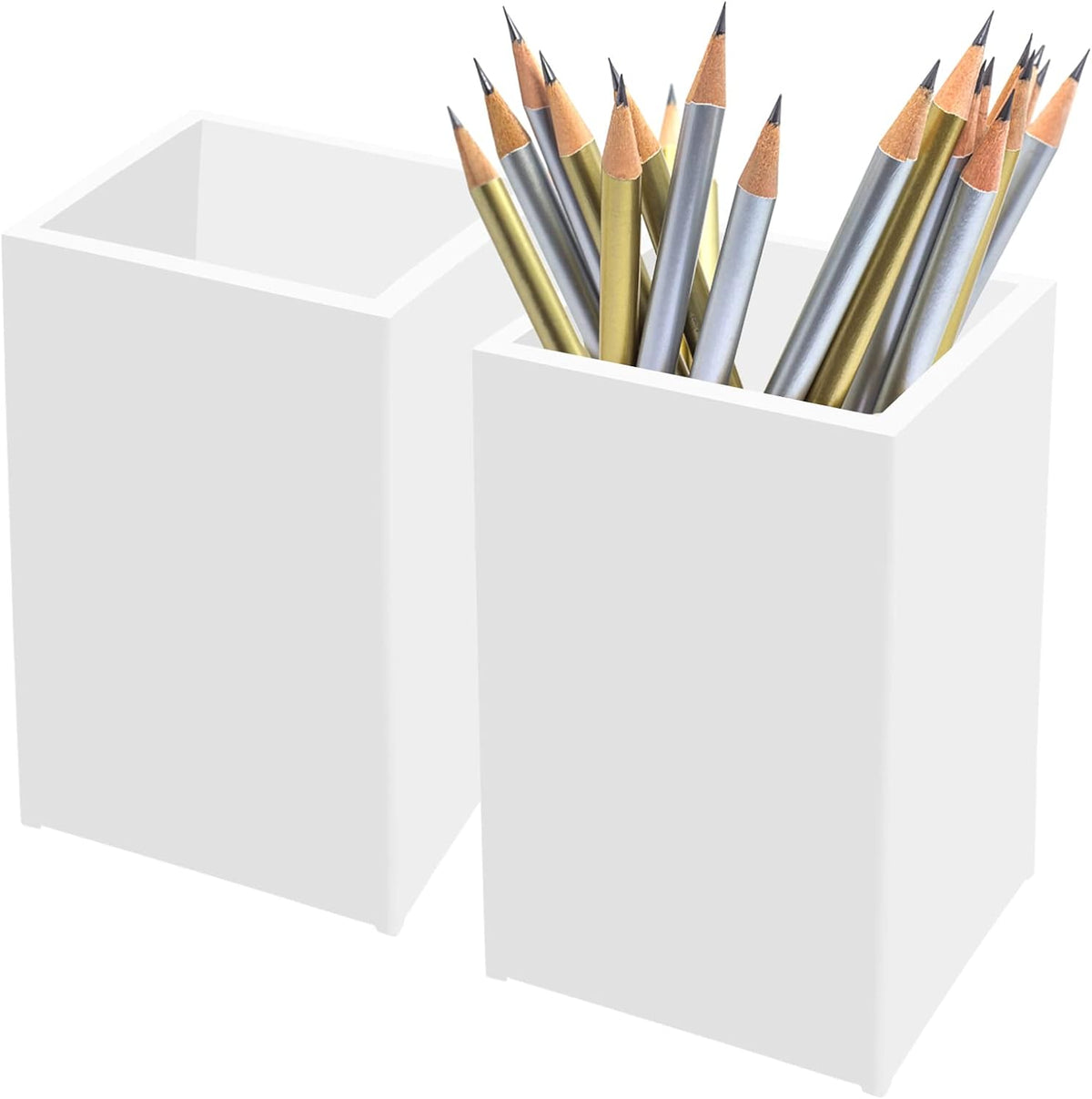 White Acrylic Pencil Pen Holder Cup 2 Pack,Desk Accessories Holder,Makeup Brush Storage Organizer,Modern Design Desktop Stationery Organizer for Office School Home Supplies,2.6x 2.6x 4 inches