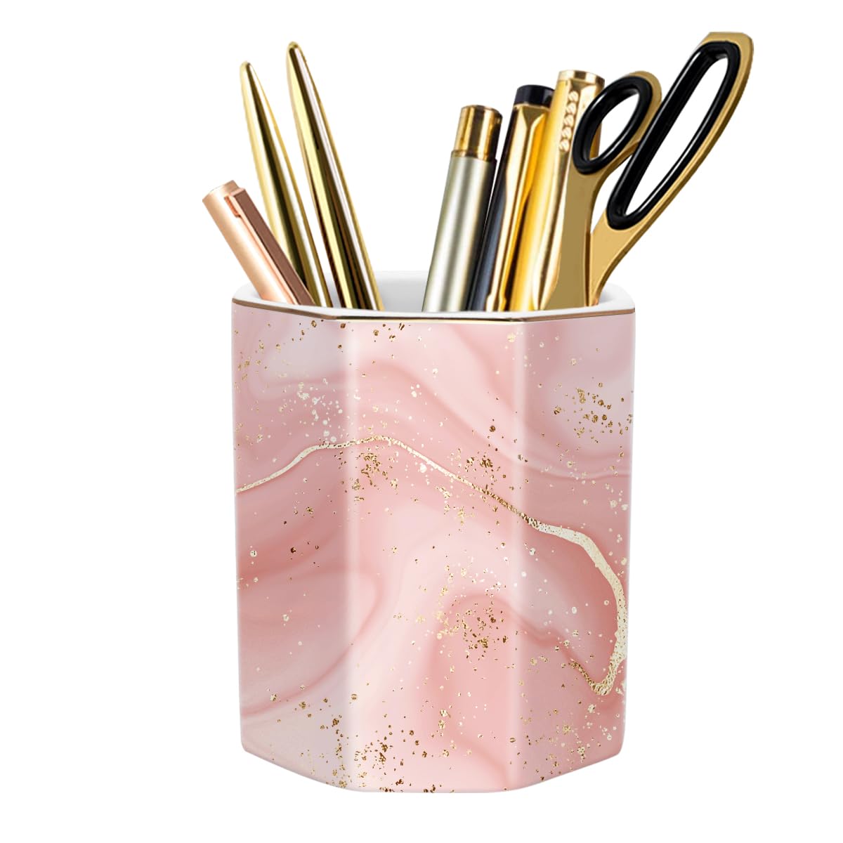 Ceramic Marble Pen Holder, Cute Stationery Holder for Office, Makeup Brush Holder for Girl Women, Colorful Green