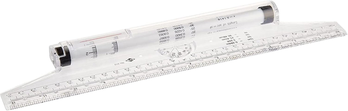 ALVIN 312 Rolling Parallel Ruler, 12 Inch, Clear Plastic Rolling Ruler with Inch and Metric Scales and Protractor for Drawing Parallel Lines, Circles, Angles and Arcs