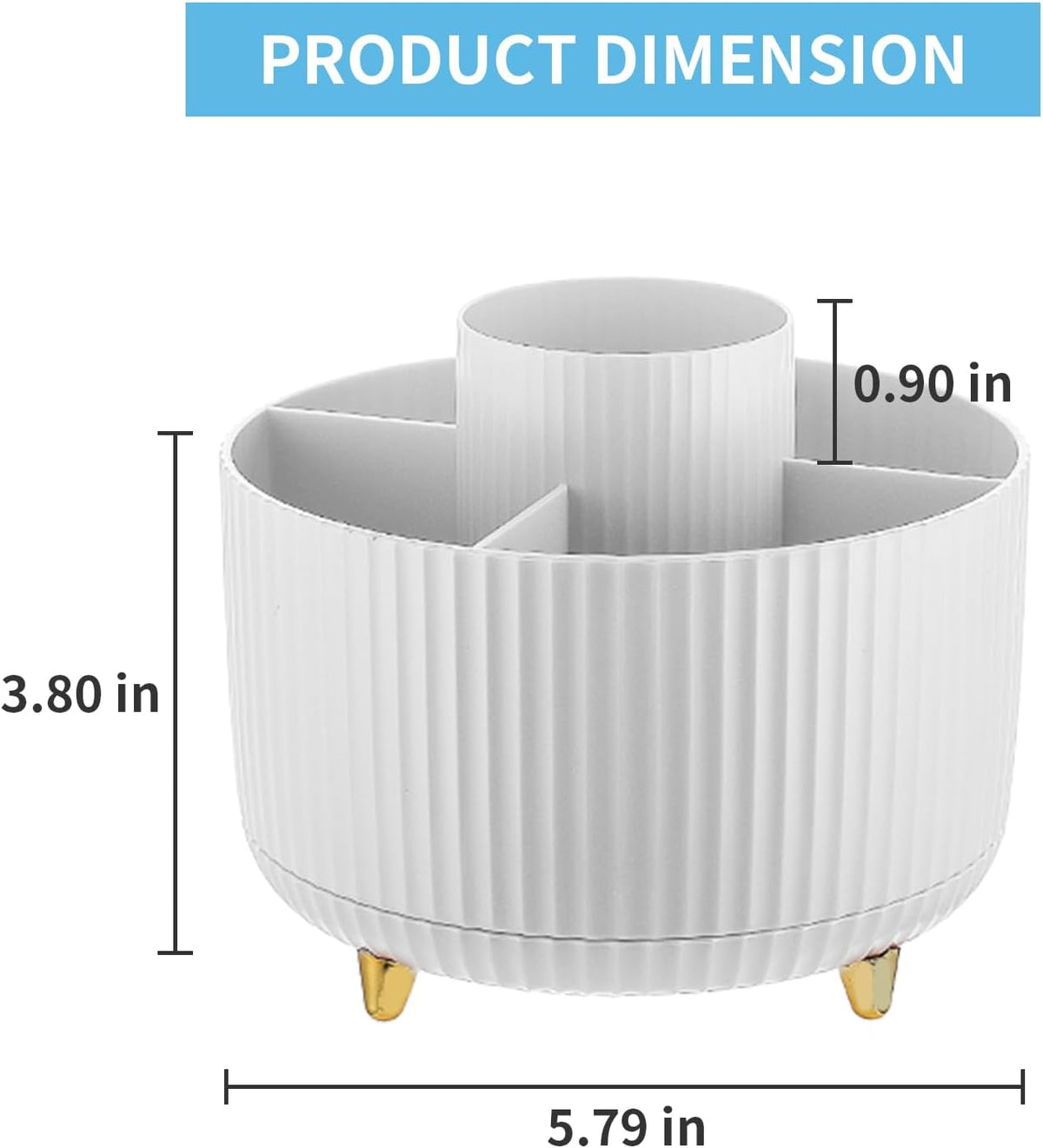 Marbrasse Desk Organizer, 360-Degree Rotating Pen Holder, Desk Organizers and Accessories with 5 Compartments Pencil Holder, Art Supply Storage Box Caddy for Office, Home(White)