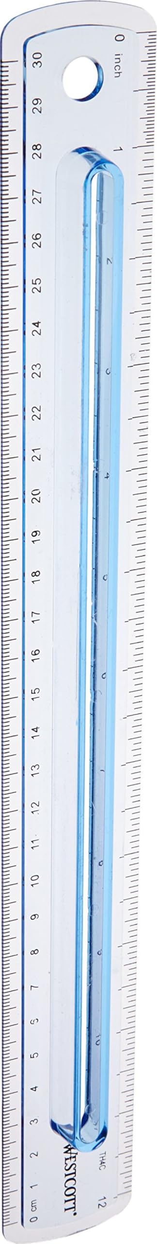 Westcott Finger Grip Plastic Ruler Measuring Inches and Metric, 12", Assorted Colors