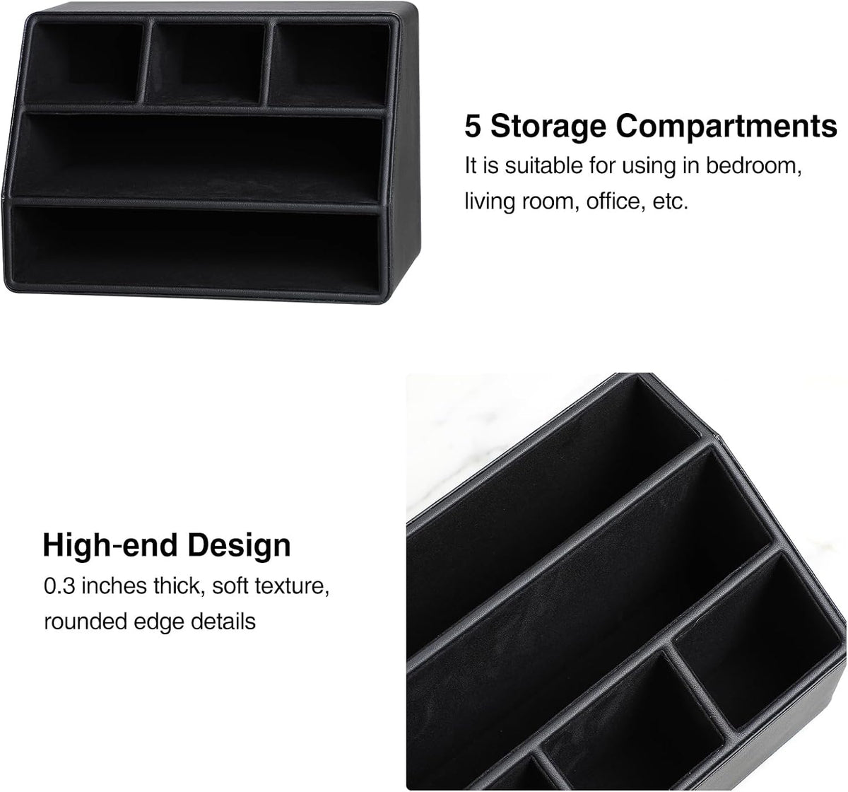 PU Leather Desk Organizer, Remote Control Holder (Black)