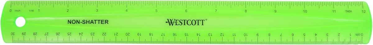 Westcott Shatterproof Ruler, 12-Inch, Green, 16012