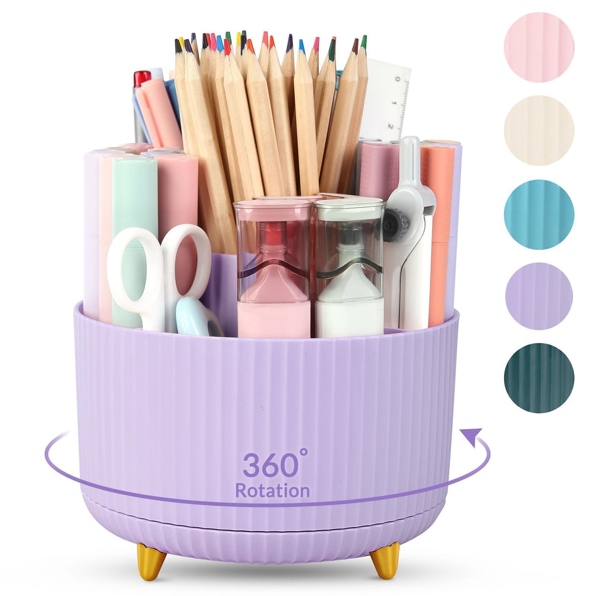 SKYDUE 360 Degree Rotating Desk Organizer, Dual-Purpose Pencil Pen Holder for Desk, Rotating Desk Pen Organizer with 5 Slots, Art Supplies, Pencil Cup for Office, School, Home