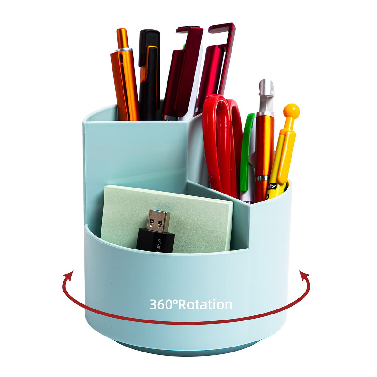Desk Pencil Pen Holder, 3 Slots 360-Degree Spinning Organizers, Desktop Storage Stationery Supplies, Cute Cup Pot for Office, School, Art Supply, Kids - White