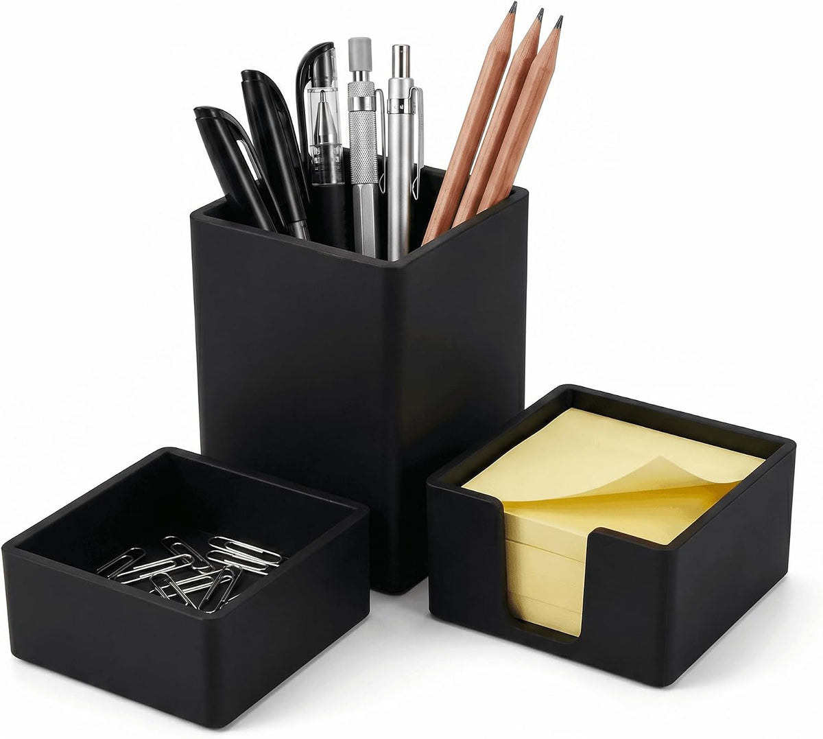 Silicone Pen & Pencil Holder Set, 3-Piece Desk Organizer, Black