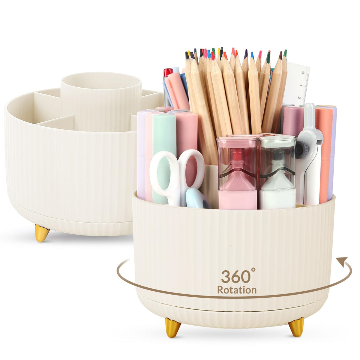 SKYDUE 360 Rotating Purple Pen & Art Supply Organizer - 5 Slot Desk Organizer for Office, School, Home