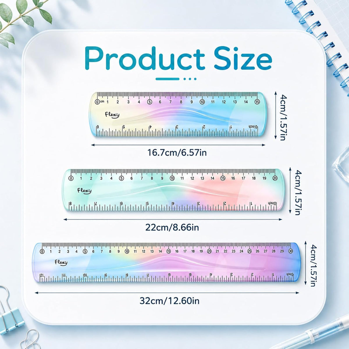 3 Pcs Flexible Ruler 6Inch 8Inch 12Inch Soft Plastic Ruler