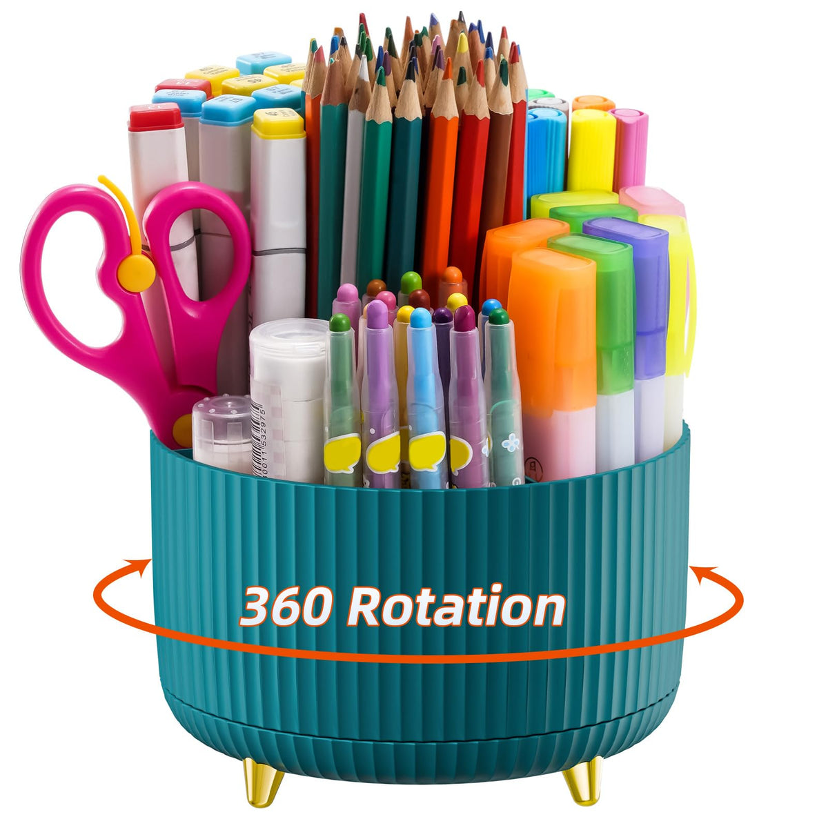 Marbrasse Desk Organizer, 360-Degree Rotating Pen Holder, Desk Organizers and Accessories with 5 Compartments Pencil Holder, Art Supply Storage Box Caddy for Office, Home(White)