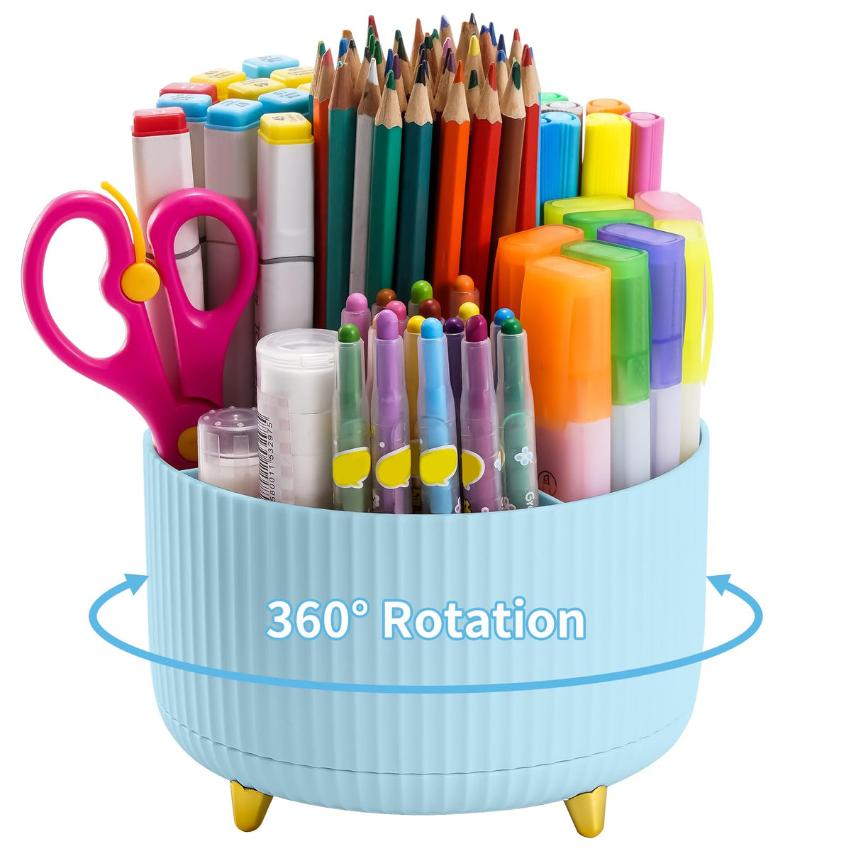 Marbrasse Desk Organizer, 360-Degree Rotating Pen Holder, Desk Organizers and Accessories with 5 Compartments Pencil Holder, Art Supply Storage Box Caddy for Office, Home (Black)