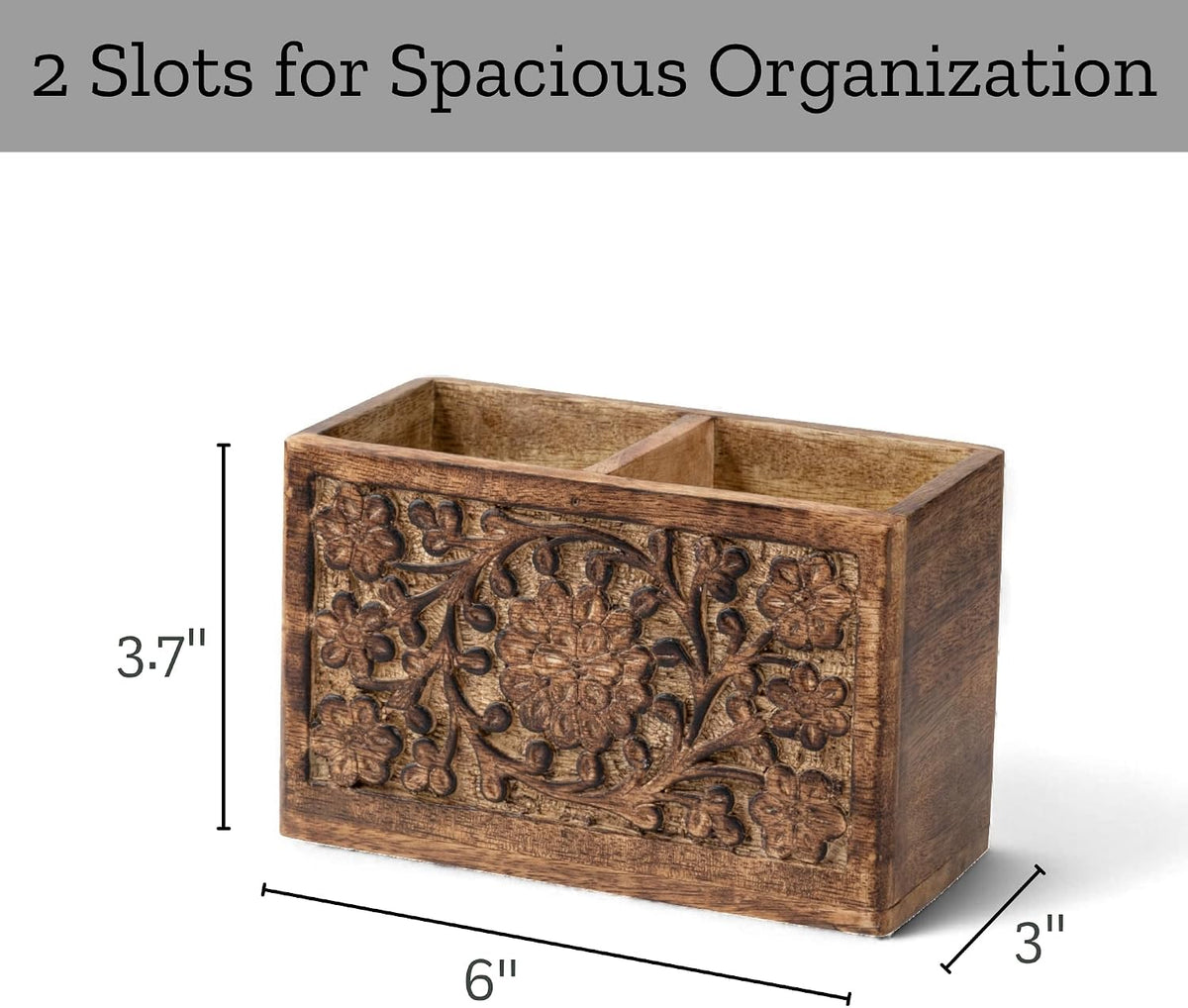 Mie Creations 2 Slot Rustic Pen Holder, Wooden Office Organizer 6''