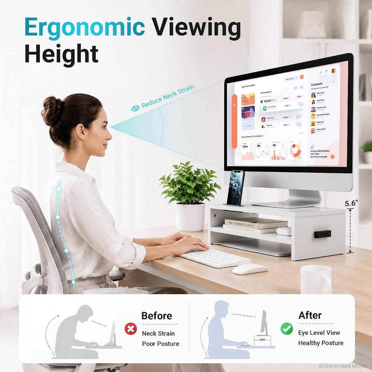 BONTEC Wooden Monitor Stand Riser for Desk, 2-Tier Computer Monitor Stand