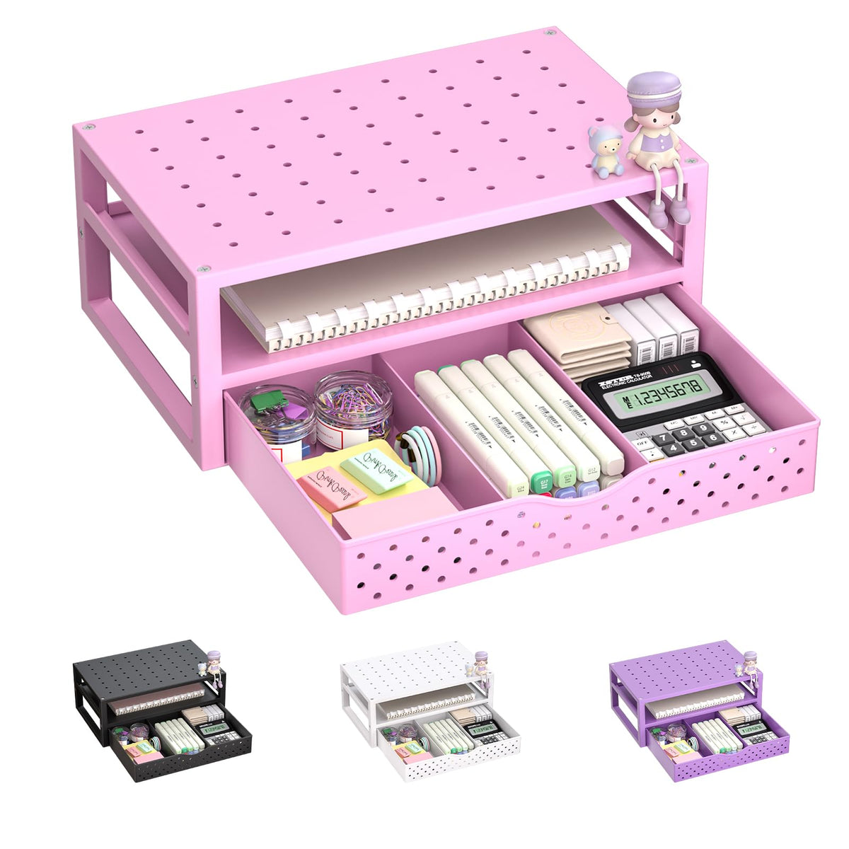 WALI Desk File Organizer, 4 Tier Desktop Paper Letter Tray Organizer with Drawer and 2 Pen Holders, Office Desk Accessories & Workspace Organizers for Office, Home Supplies(DO005DH-W), 1 Pack, White