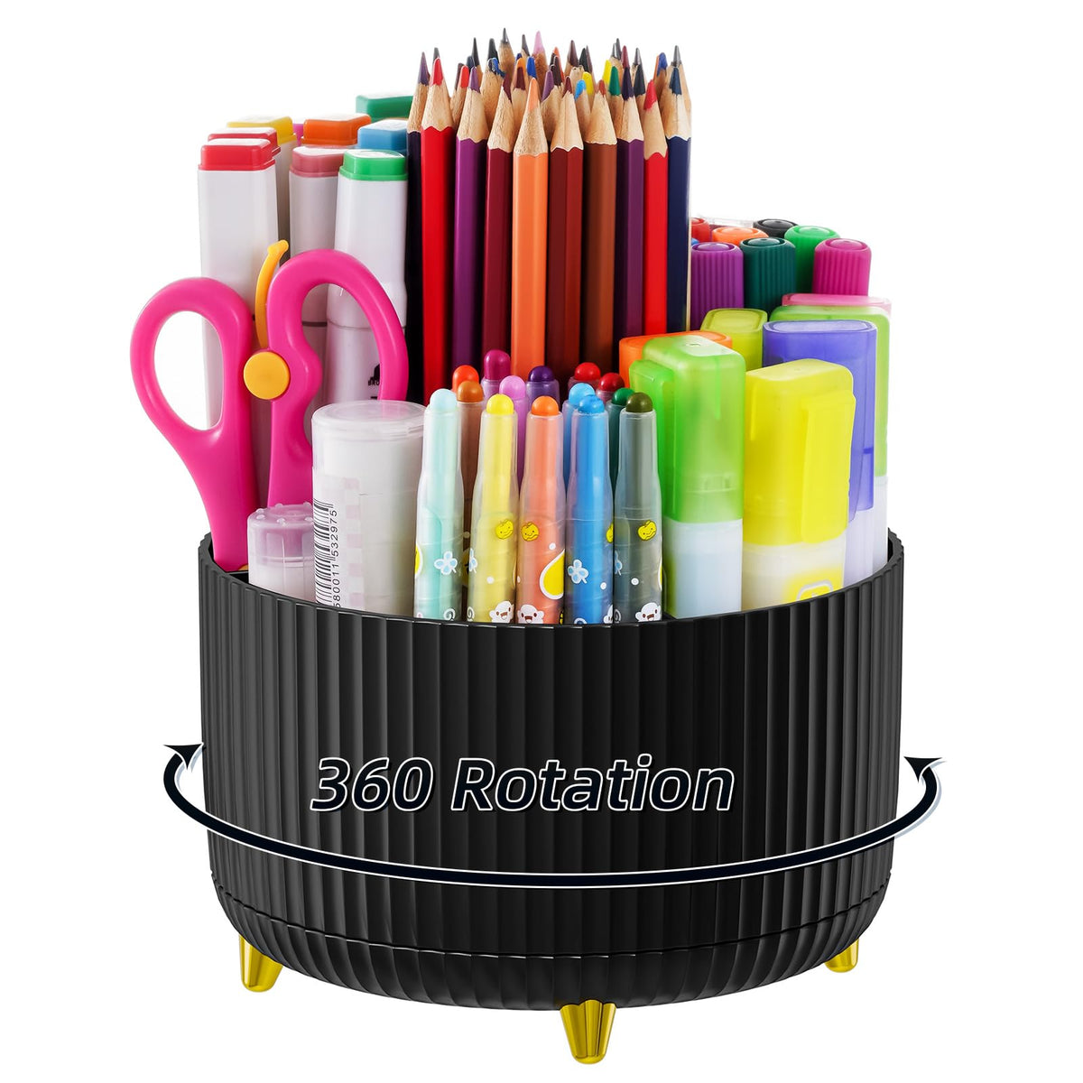 Marbrasse Desk Organizer, 360-Degree Rotating Pen Holder, Desk Organizers and Accessories with 5 Compartments Pencil Holder, Art Supply Storage Box Caddy for Office, Home(White)