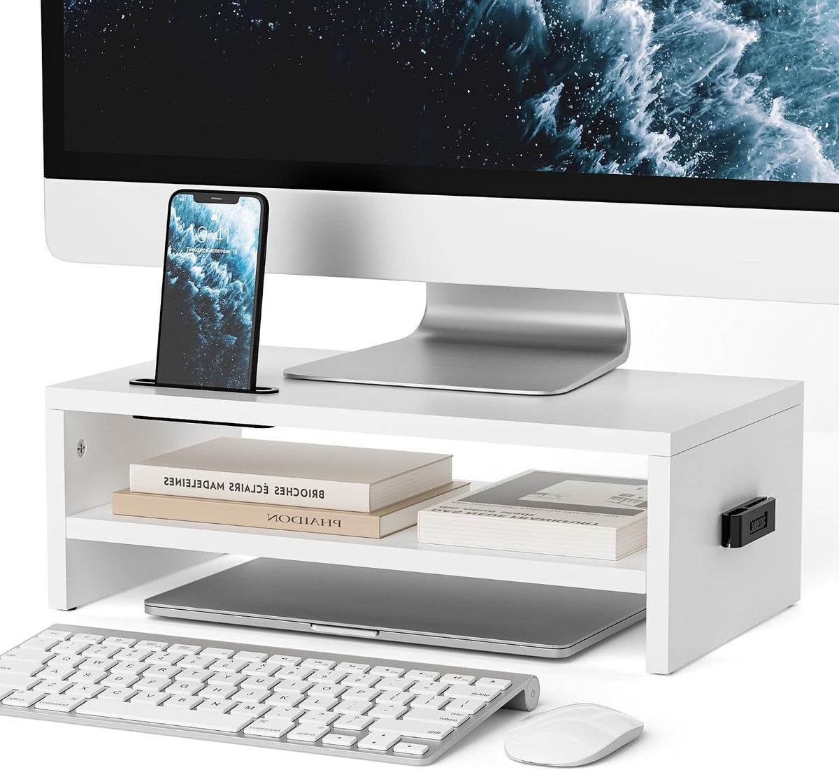 BONTEC Wooden Monitor Stand Riser for Desk, 2-Tier Computer Monitor Stand