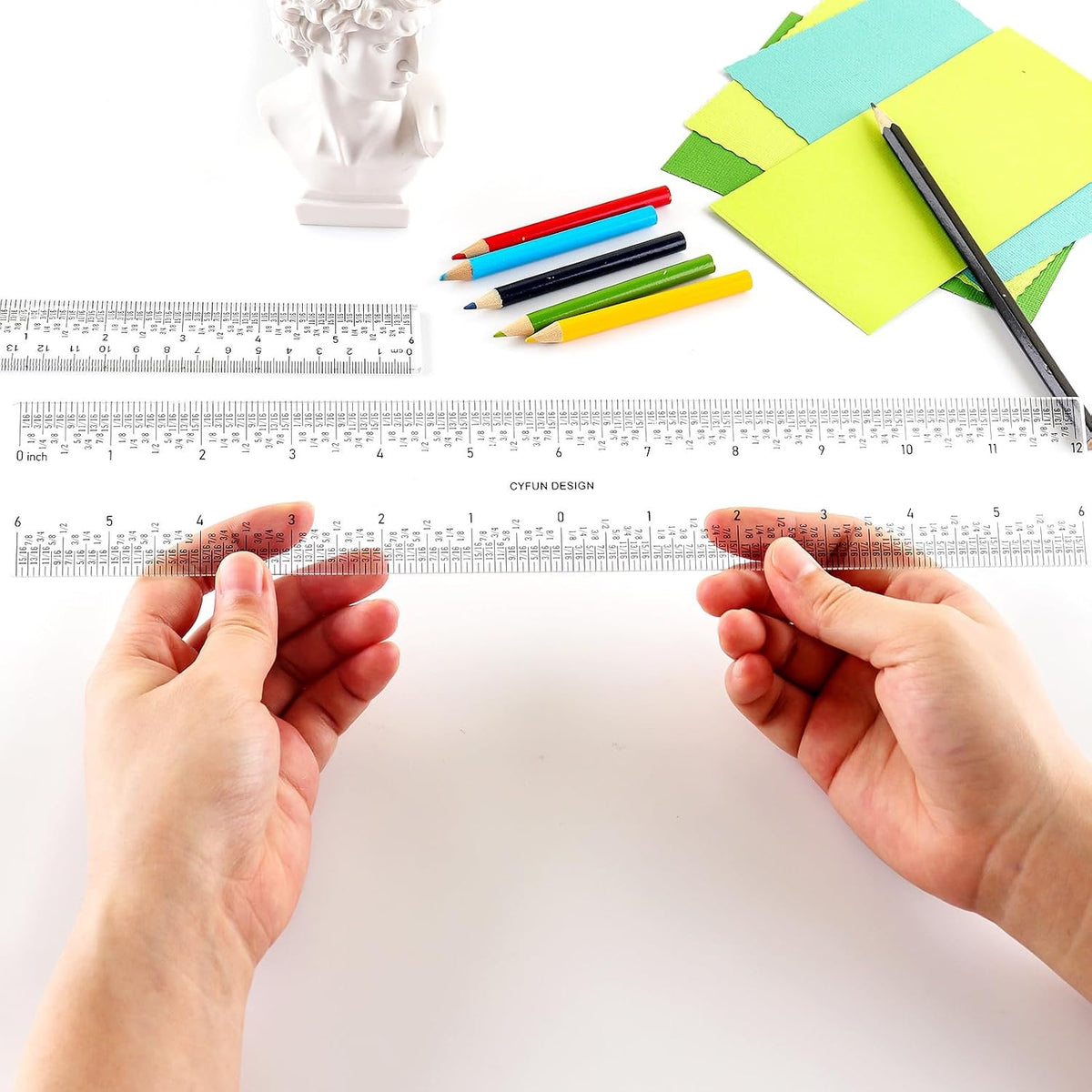 2 Pcs 12" / 30cm T Ruler and Zero-Centering on the Bottom and Standard 12 inch Measurements Ruler for Paper Crafting Card Making Drafting Drawing