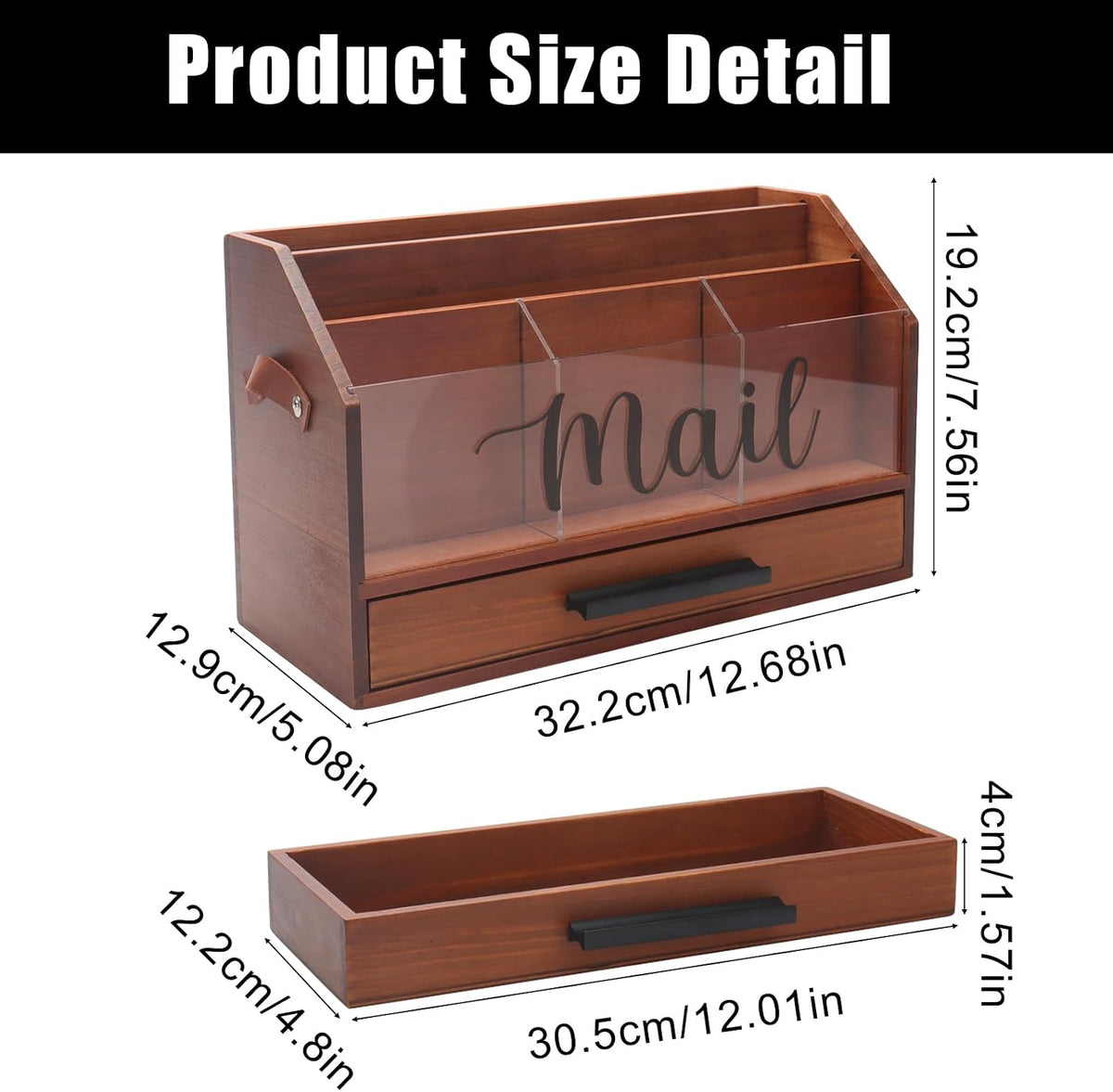 Wood Desk Organizer with Drawer, Bill Mail Organizer Countertop Workspace Organizers for Office Supplies Desk Organization Letter Holder