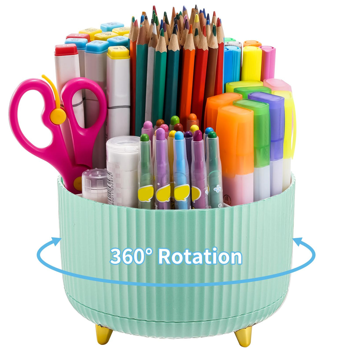 Marbrasse Desk Organizer, 360-Degree Rotating Pen Holder, Desk Organizers and Accessories with 5 Compartments Pencil Holder, Art Supply Storage Box Caddy for Office, Home (Black)
