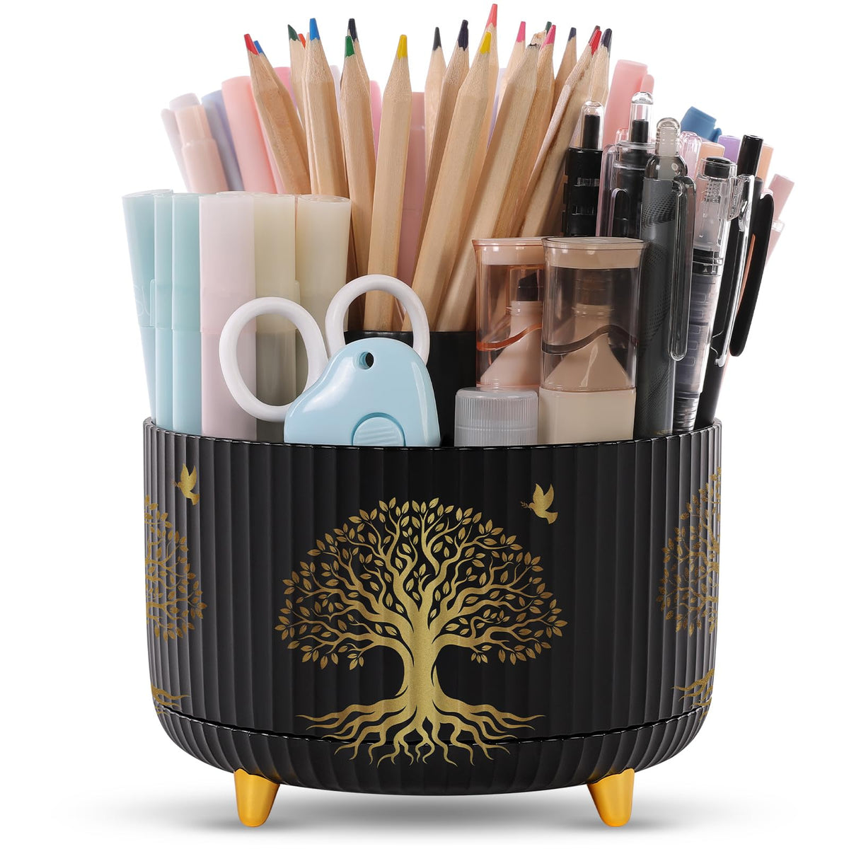 SKYDUE 360 Rotating Multipurpose Organizer - Cute Rotating Pen Holder with 5 Slots for Art Supplies, Office, School, Home