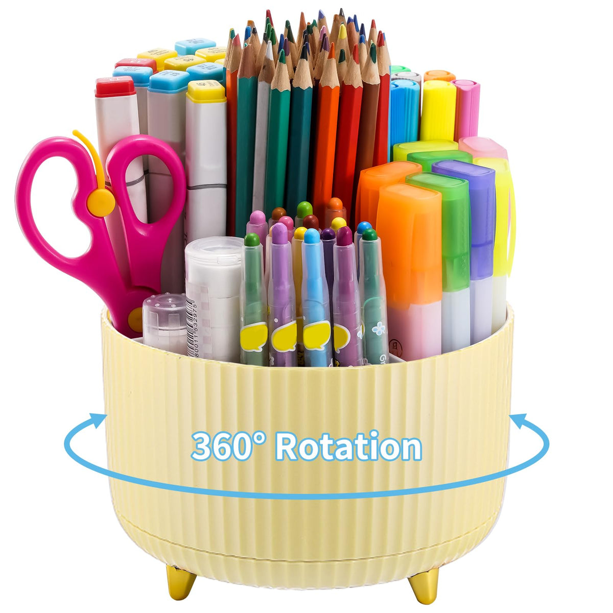 Marbrasse Desk Organizer, 360-Degree Rotating Pen Holder, Desk Organizers and Accessories with 5 Compartments Pencil Holder, Art Supply Storage Box Caddy for Office, Home (Black)
