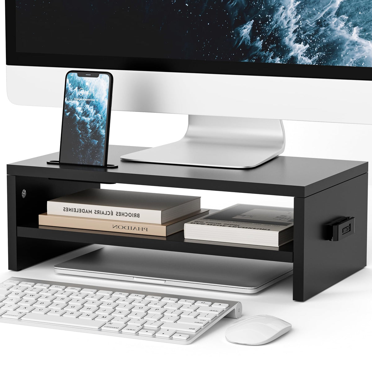 BONTEC Wooden Monitor Stand Riser for Desk, 2-Tier Computer Monitor Stand