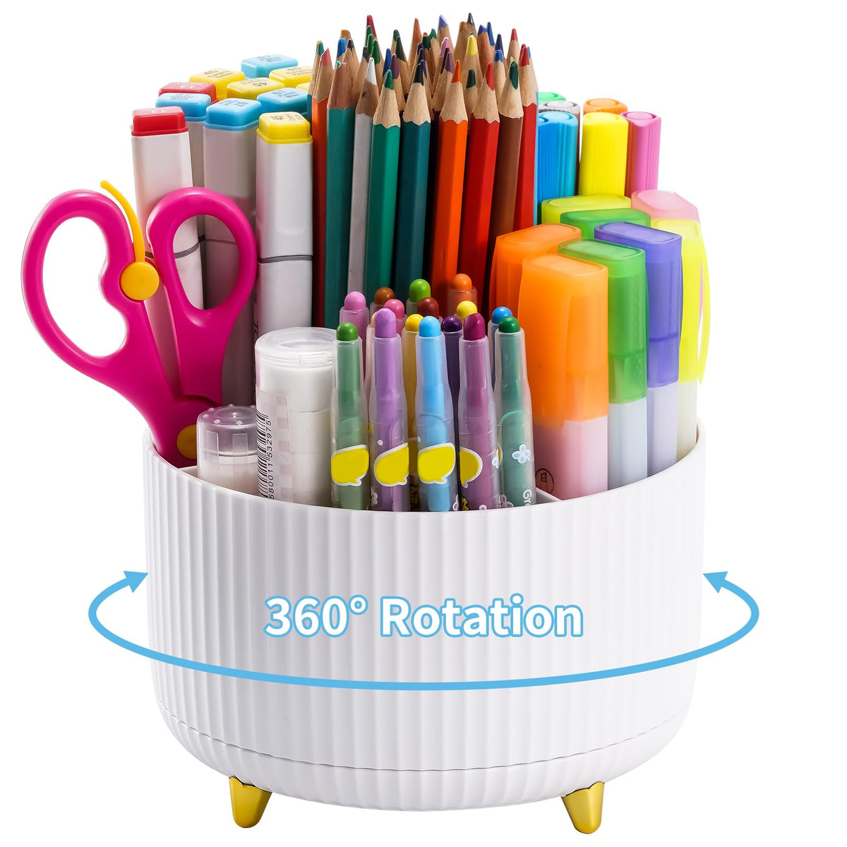 Marbrasse Desk Organizer, 360-Degree Rotating Pen Holder, Desk Organizers and Accessories with 5 Compartments Pencil Holder, Art Supply Storage Box Caddy for Office, Home (Black)