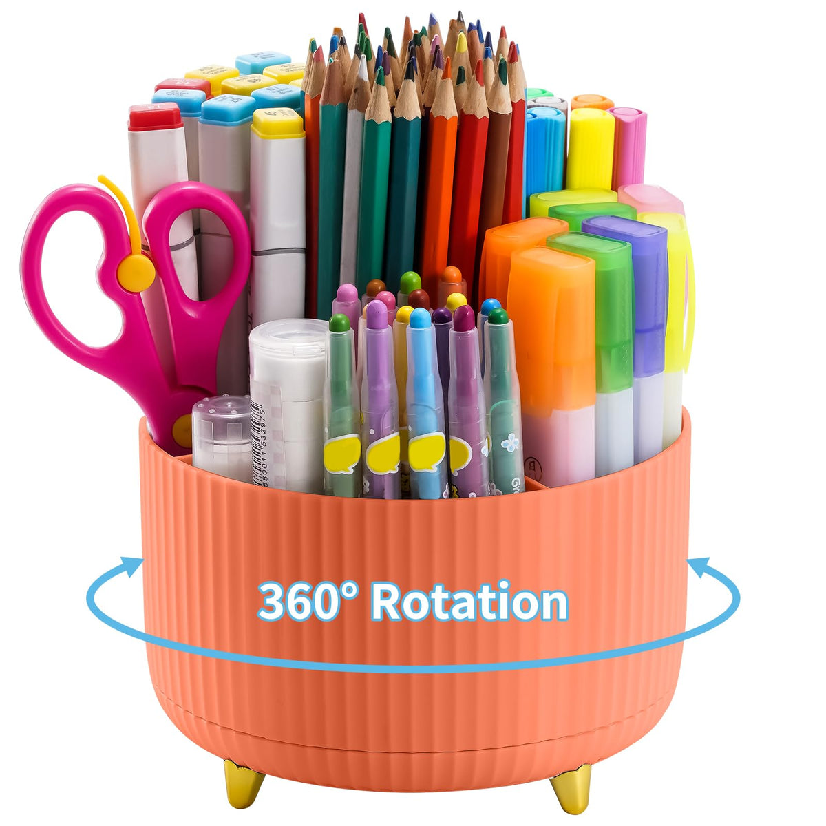 Marbrasse Desk Organizer, 360-Degree Rotating Pen Holder, Desk Organizers and Accessories with 5 Compartments Pencil Holder, Art Supply Storage Box Caddy for Office, Home(White)