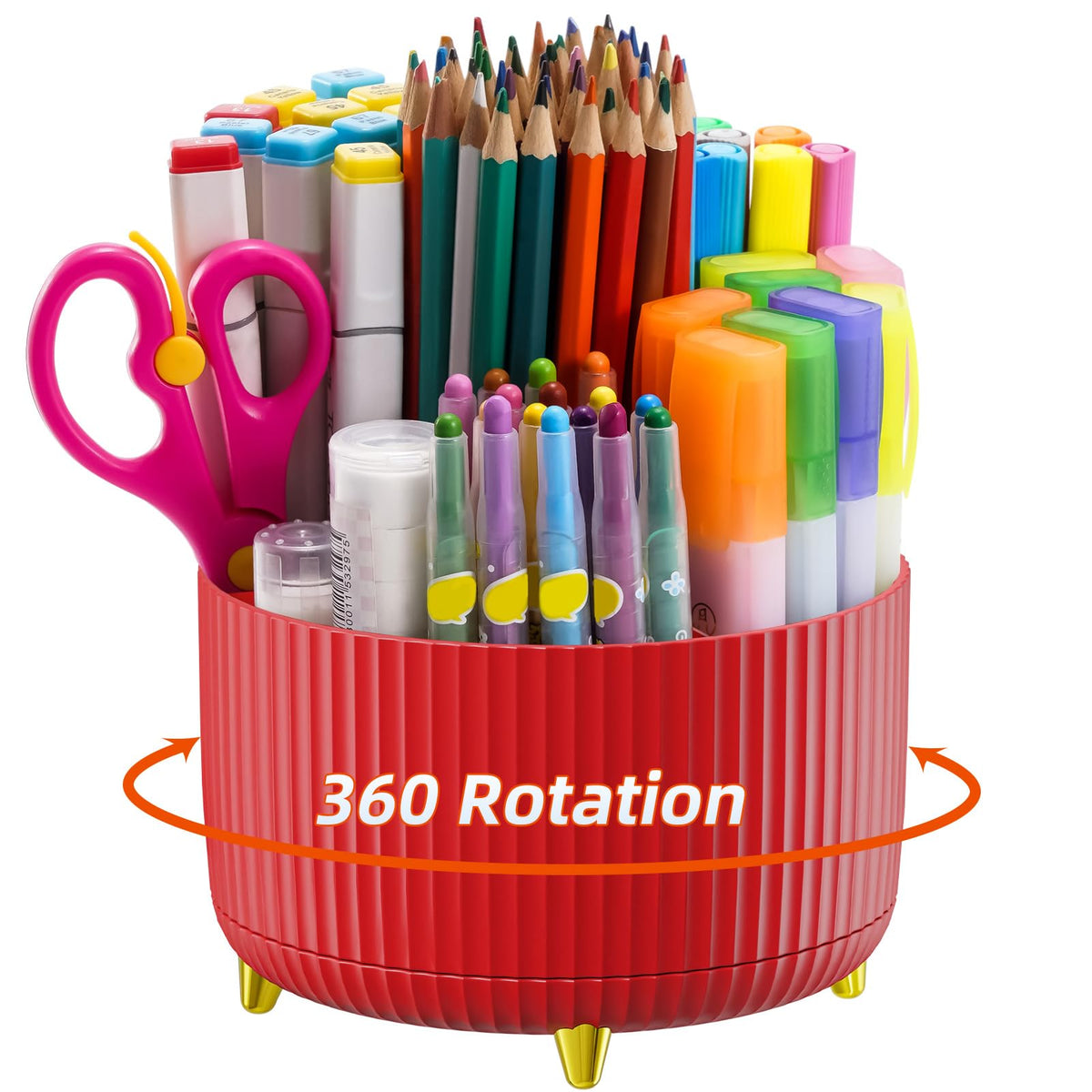 Marbrasse Desk Organizer, 360-Degree Rotating Pen Holder, Desk Organizers and Accessories with 5 Compartments Pencil Holder, Art Supply Storage Box Caddy for Office, Home(White)