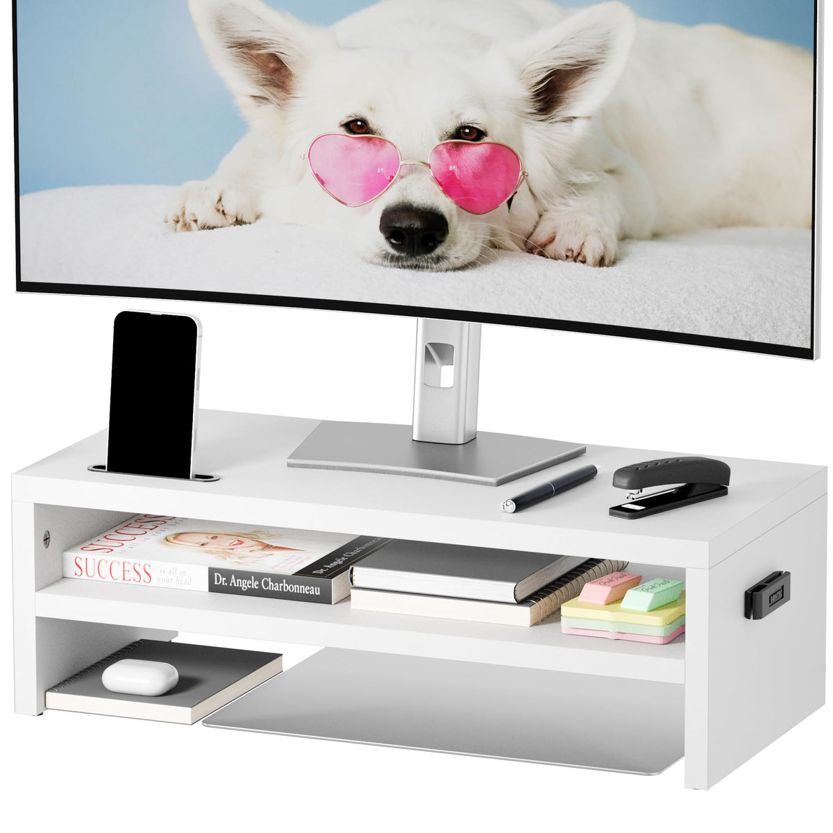 BONTEC Wooden Monitor Stand Riser for Desk, 2-Tier Computer Monitor Stand