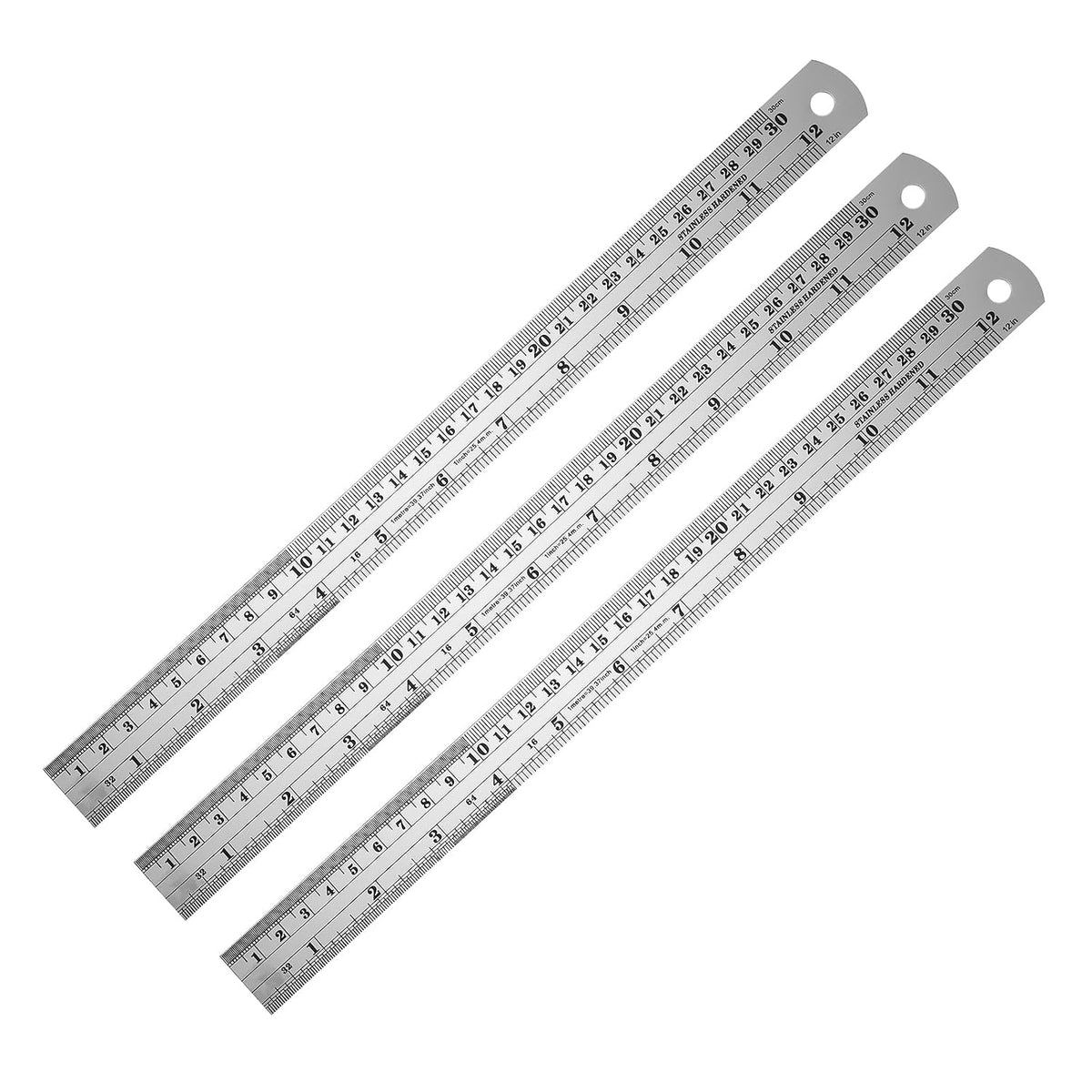 3PCS 12 Inch Metal Ruler,Stainless Steel Rulers with Inch and Metric Graduations ,Suitable for Engineering Drawings and Offices Family