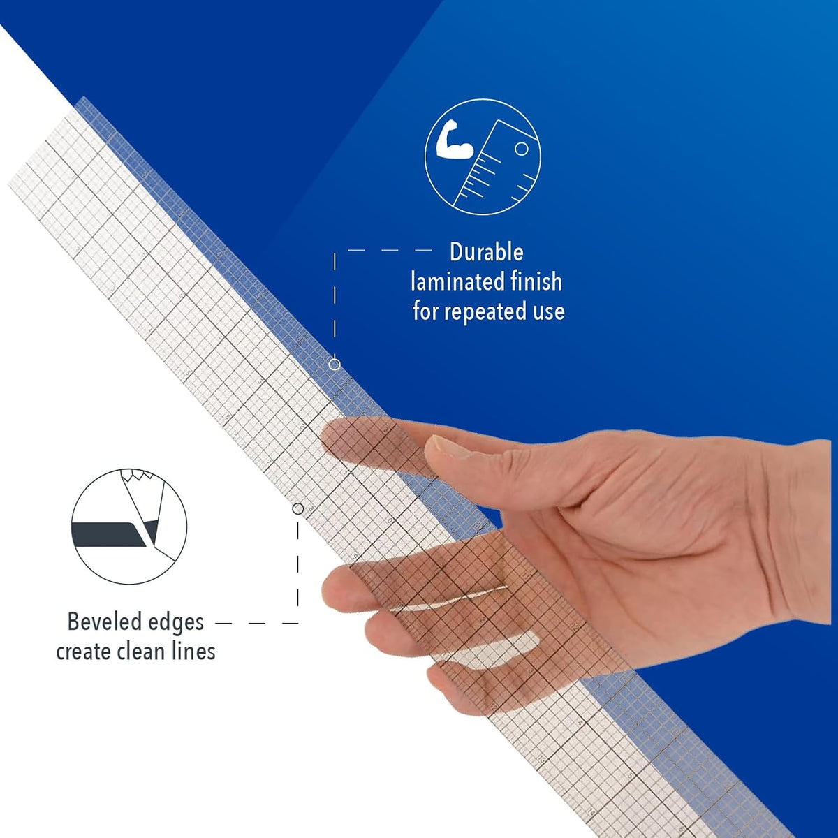 Westcott Transparent Beveled Graph Ruler with Zero-Centering Scale, Back-to-School, School Supplies, Classroom Supplies, 2 X 18-Inch