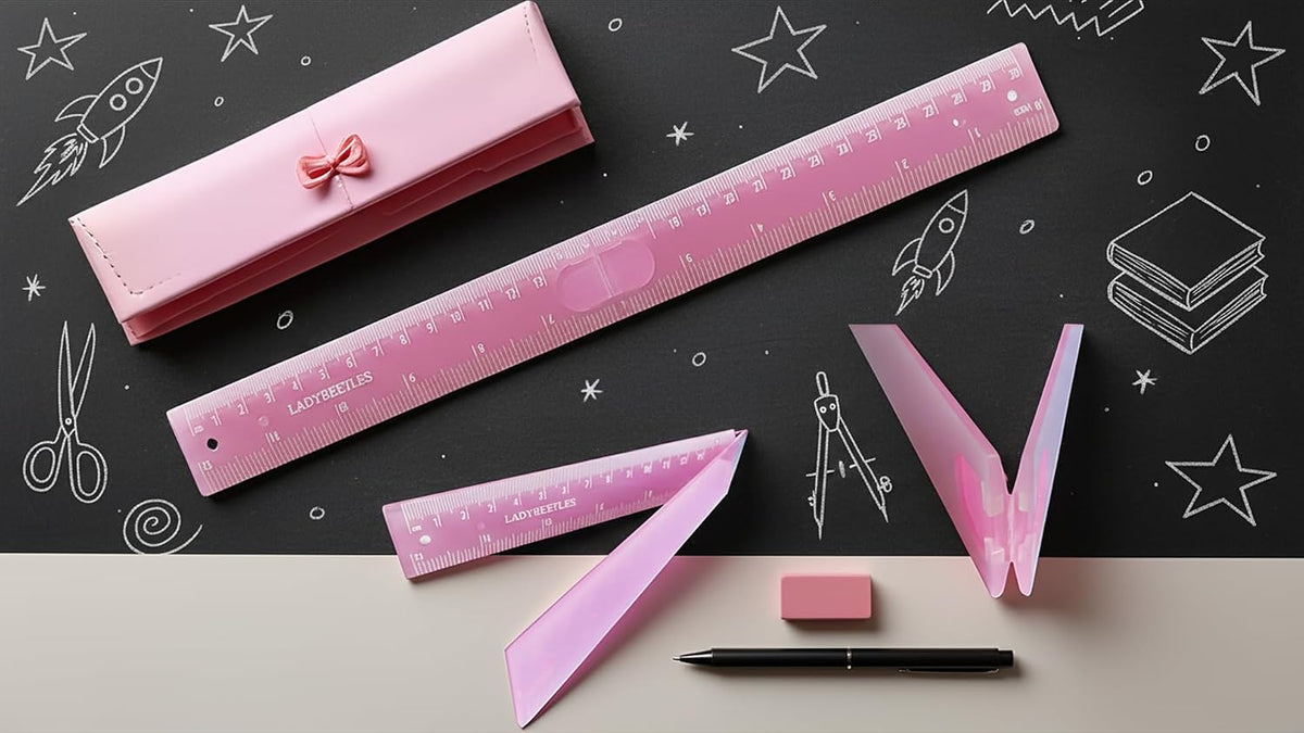 Innovative Design Folding Ruler Pack/1, unfolds to a Length of 30cm (12"), When Folded, it conveniently Reduces to a Compact Size of 15cm(6 "), Pink Ruler 12", Portable and Easy to Carry