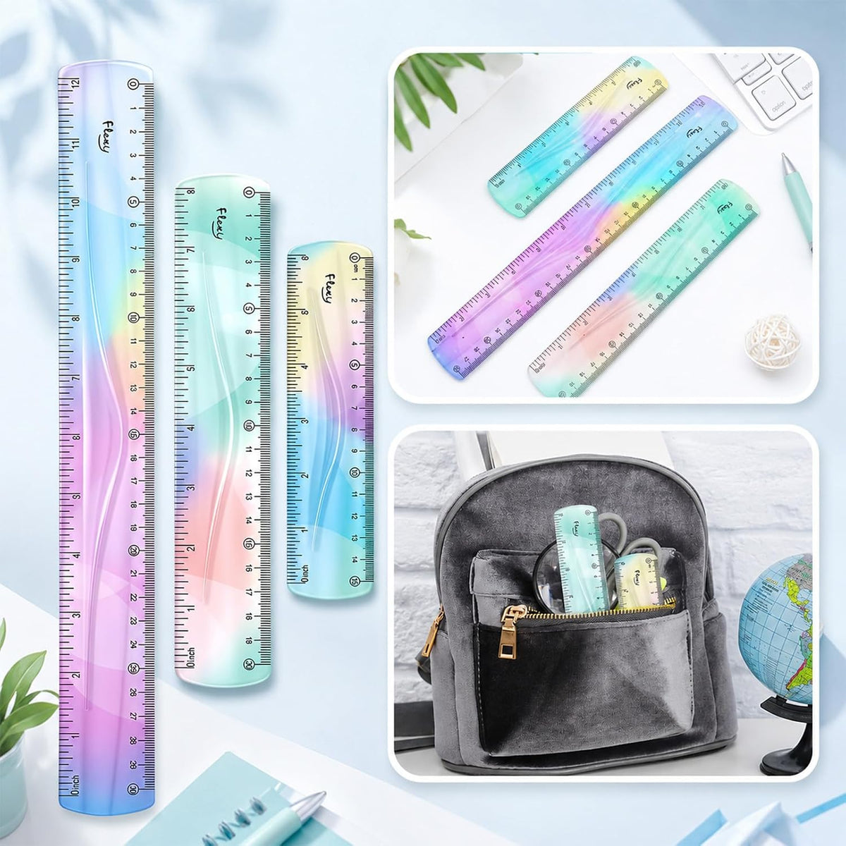 3 Pcs Flexible Ruler 6Inch 8Inch 12Inch Soft Plastic Ruler