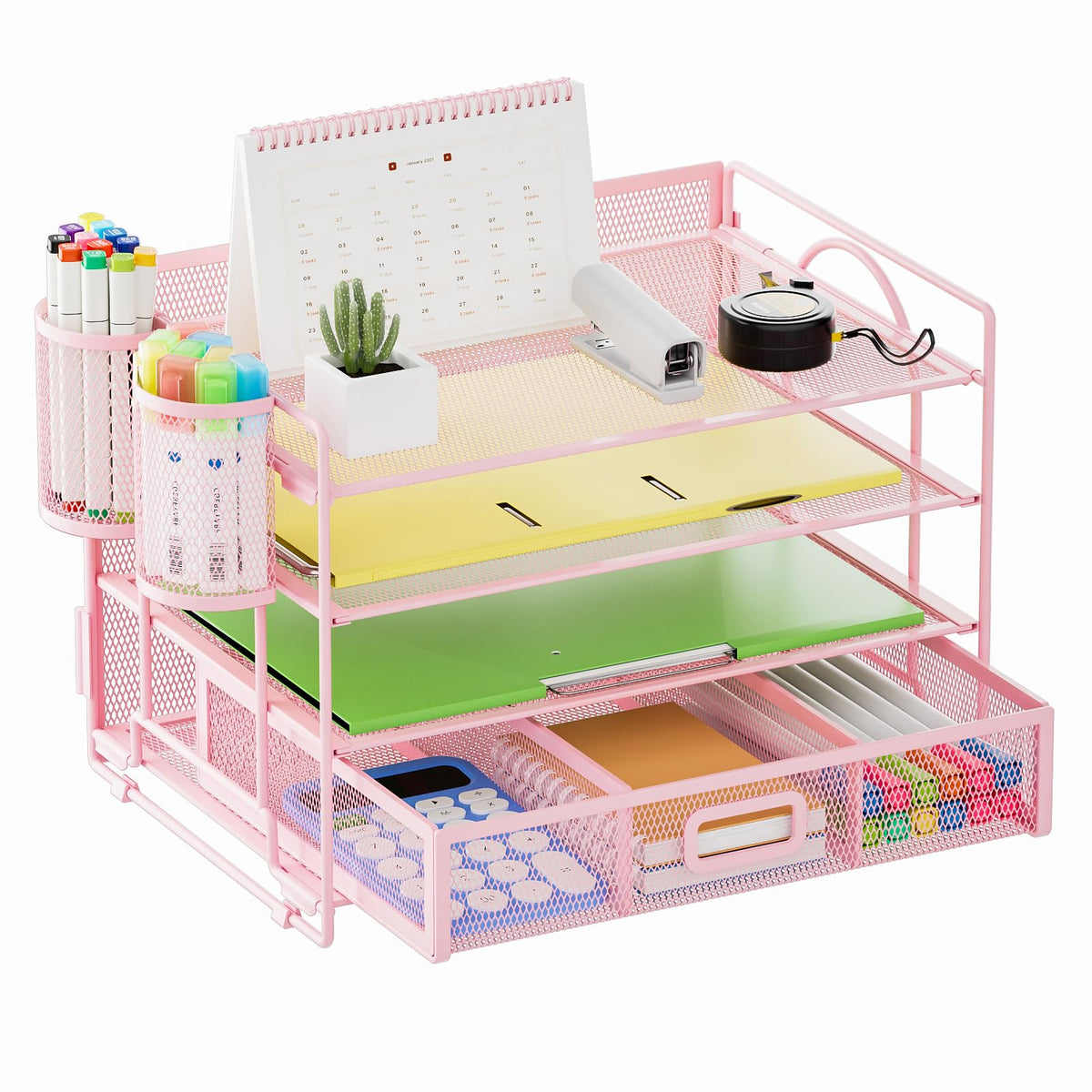 Marbrasse Desk Organizer, 4-Tier Paper File Letter Tray, Black