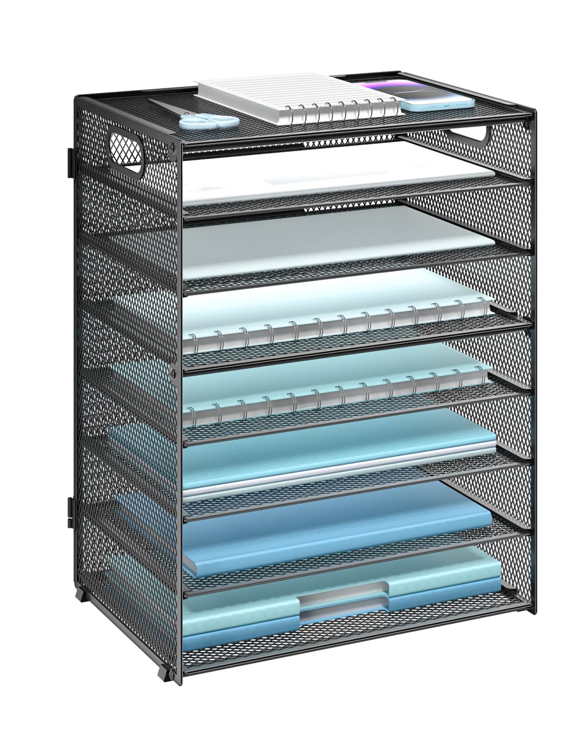 WALI Desk File Organizer, 4 Tier Desktop Paper Letter Tray Organizer with Drawer and 2 Pen Holders, Office Desk Accessories & Workspace Organizers for Office, Home Supplies(DO005DH-W), 1 Pack, White