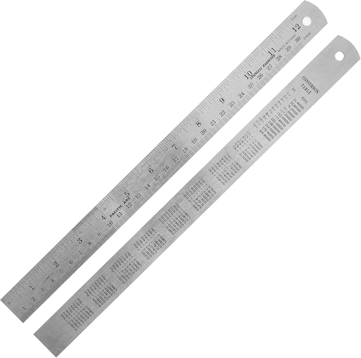 Pacific Arc 12 Inch Stainless Steel Ruler with Inch/Metric Conversion Table