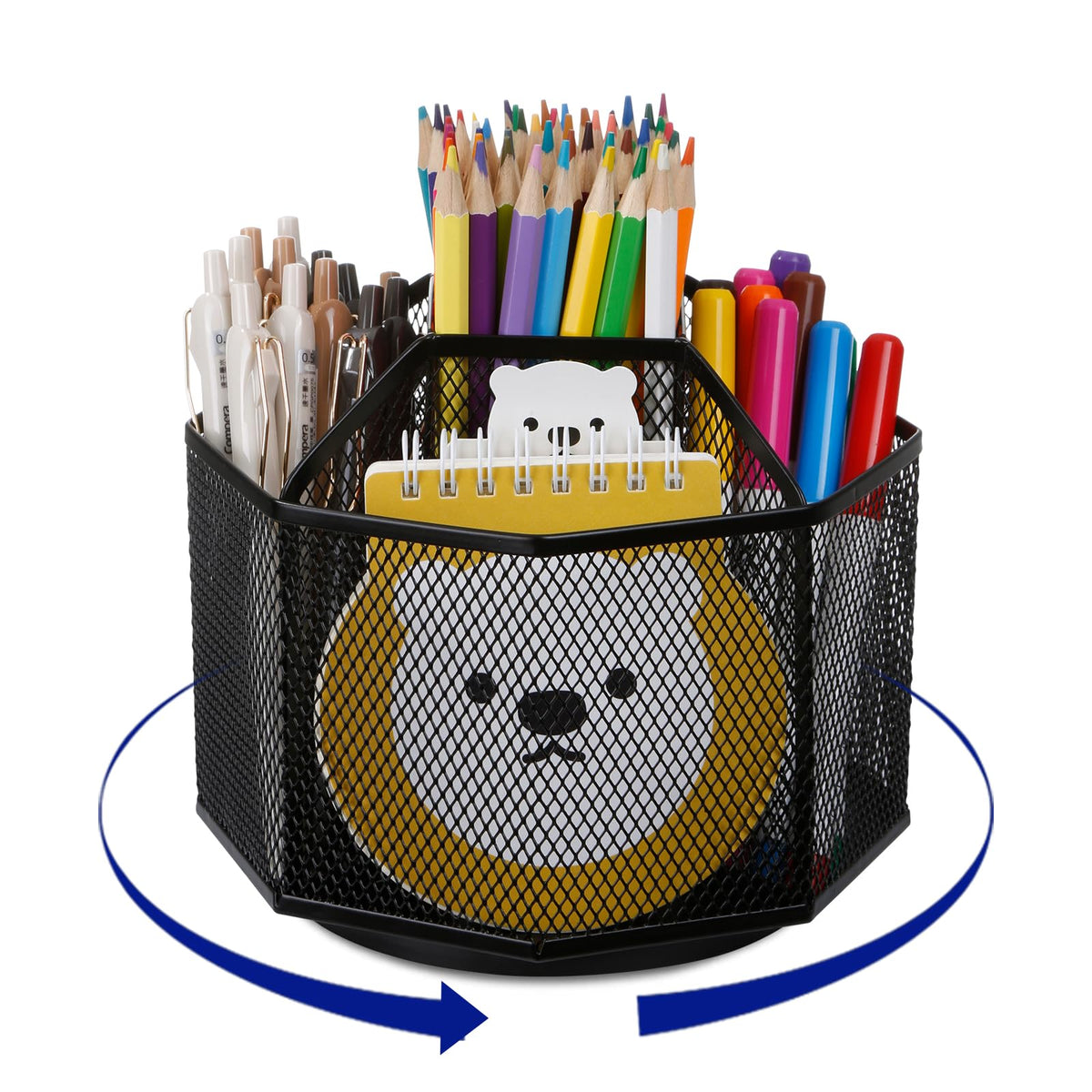 Comix Mesh Pen Pencil Holder Desk Organizer, 7 Compartment Wire Desktop Pen Pencil Cup Caddy Office Supplies for Home Office School, Black