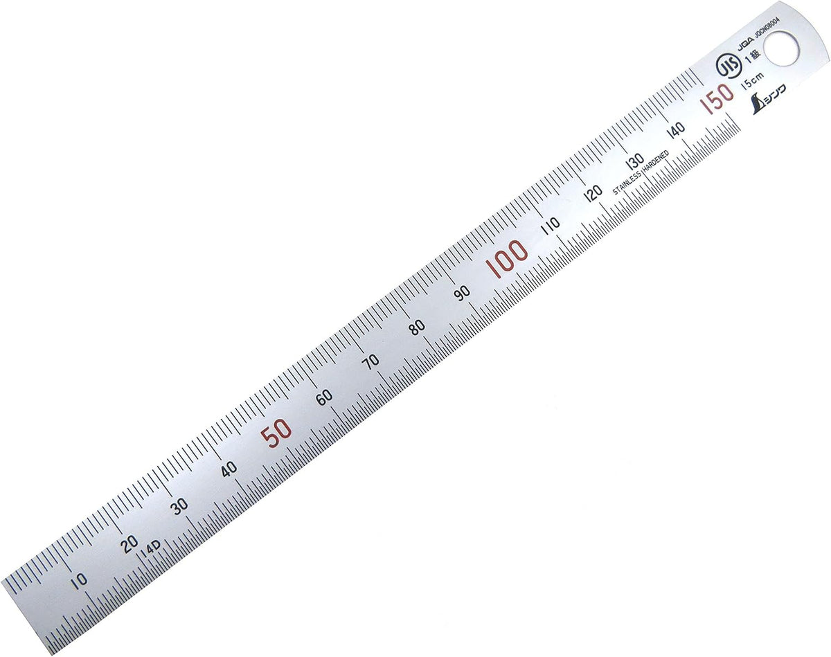 Shinwa 150 mm Rigid (15 mm x 0.5 mm) Zero Glare Satin Chrome Stainless Steel Machinist Engineer Ruler/Rule with Graduations in mm and .5mm Model 13005