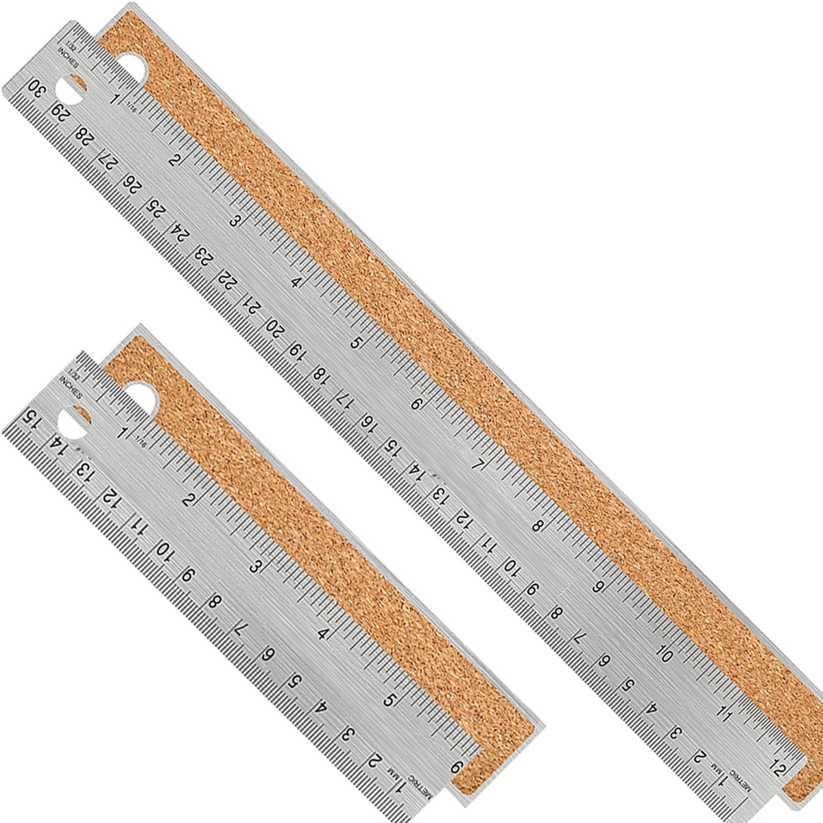 Metal Ruler with Cork Backing, 6+12+18 Inch, Non-Slip Straight Edge