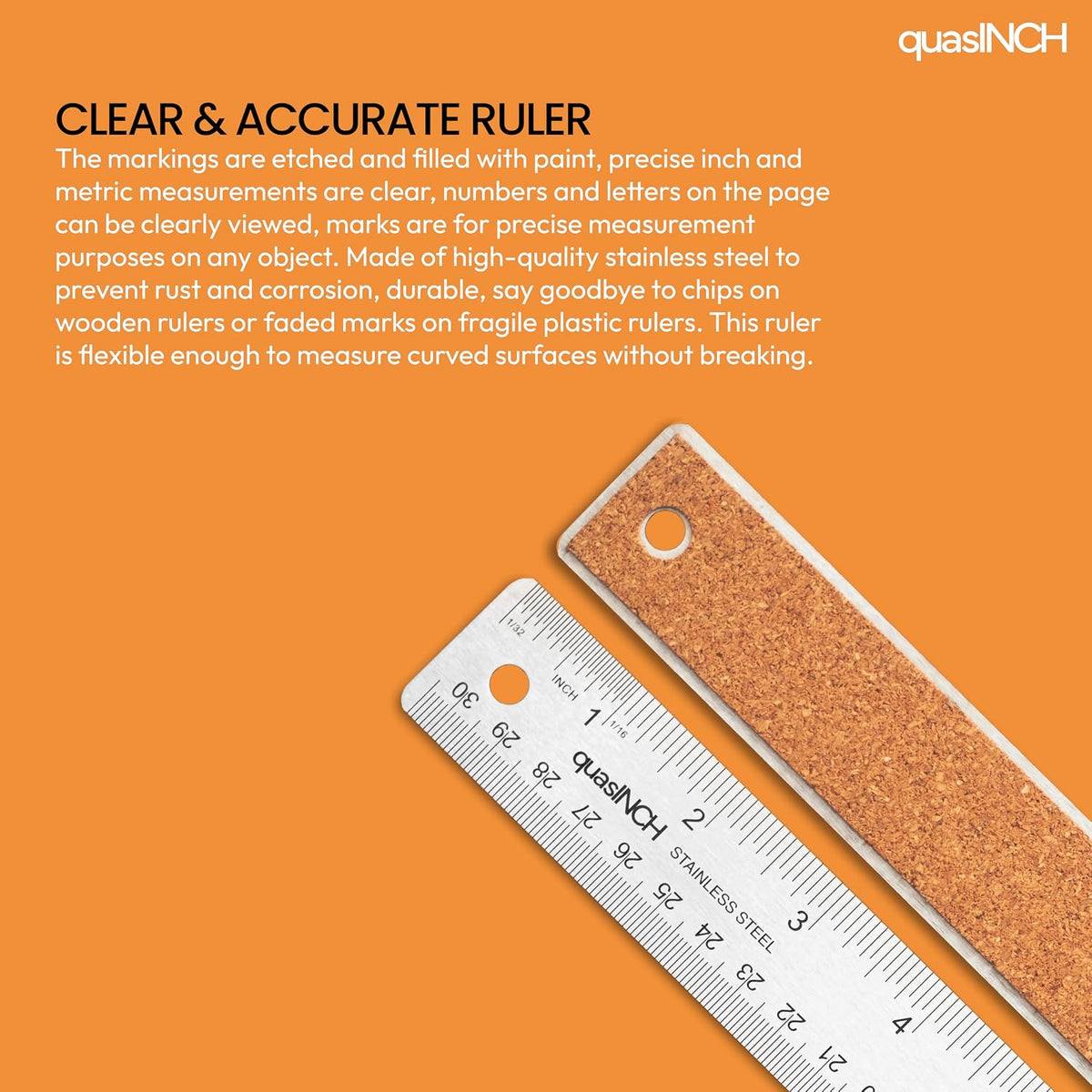 Stainless Steel Metal Ruler, 30.5 cm & 12 inches, Silver Color