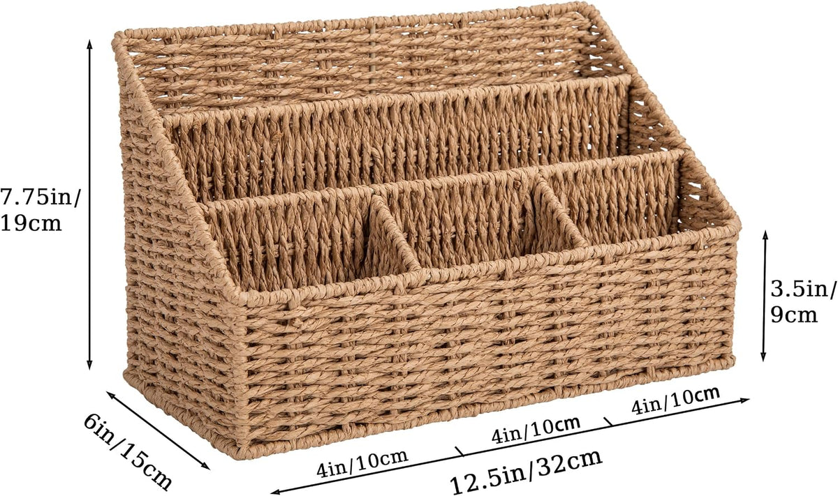 DINGTAI Rattan Desk Organizer, Tabletop Mail Holder, 5 Slot Mail Organizer Countertop Basket, Rattan Office Supplies, Boho Office Desk Accessories, Wicker Desk Organizer, Magazine Holder(Wicker)