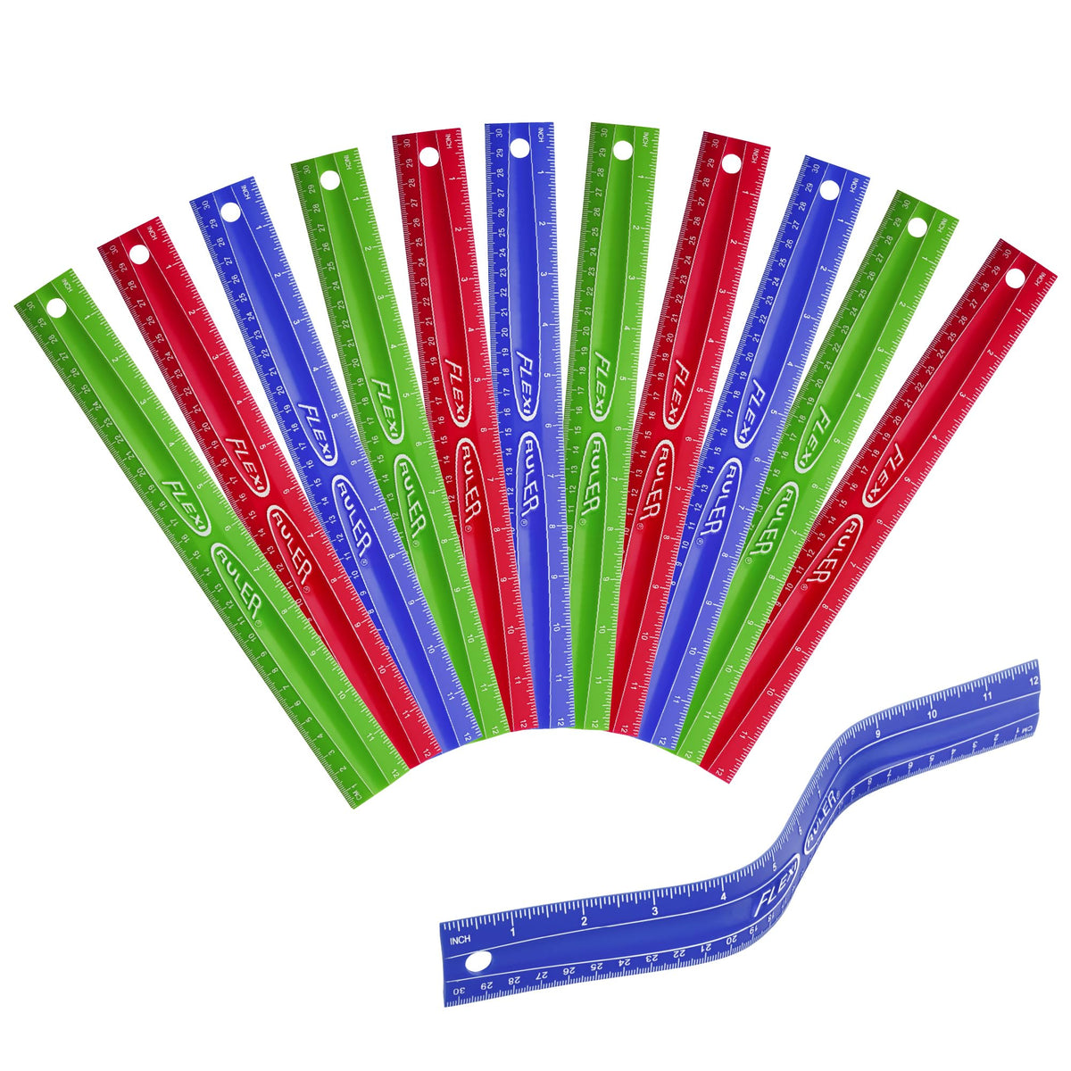 It's Academic Flexi Rulers, 12-inch Flexible Non-Breakable Ruler, 12-Pack, Assorted