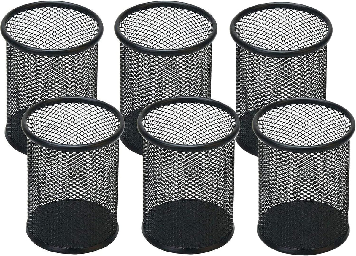 Pen Holder Pencil Holder Mesh Metal Pen Cup Holder Pencil Cup Holder for Desk Office Home Pen Organizer Black, 6 Pack