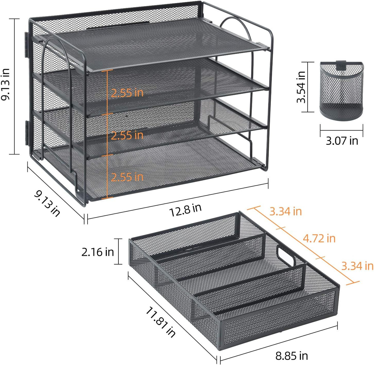 Marbrasse Desk Organizer, 4-Tier Paper File Letter Tray, Black