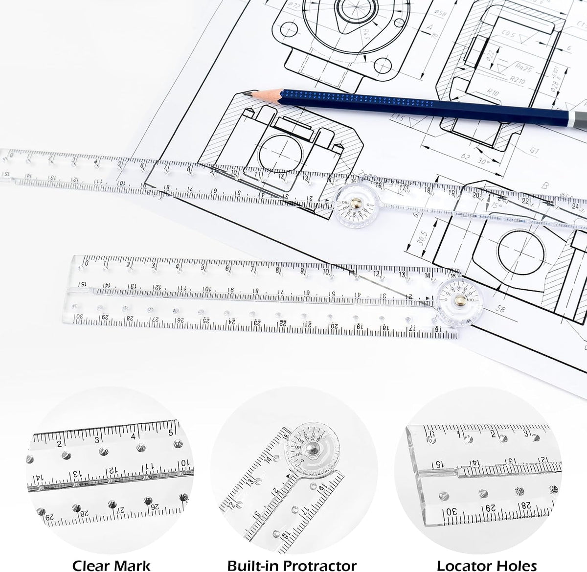 BlingKingdom 2PCS 30 cm Ruler Foldable, Transparent Straight Ruler for Math