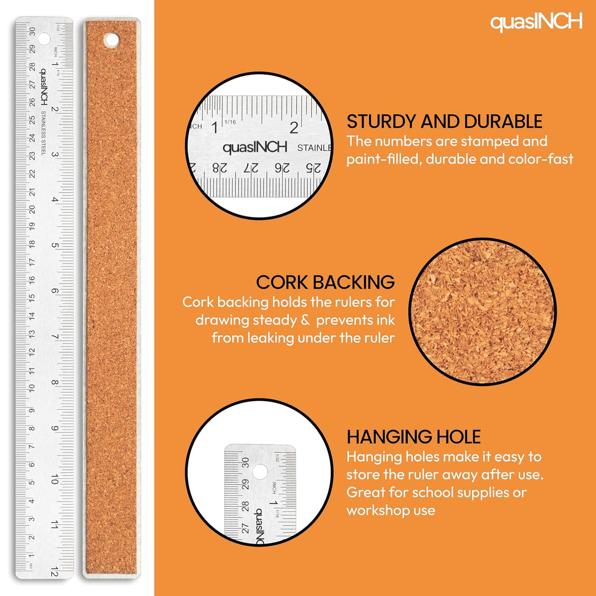 Stainless Steel Metal Ruler, 30.5 cm & 12 inches, Silver Color