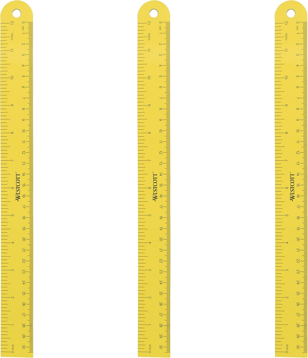 Westcott 12 inch Magnetic Flexible Rulers (3 Pack), Yellow, for School, Office, Crafts and DIY, Measuring Tools for Students and Adults