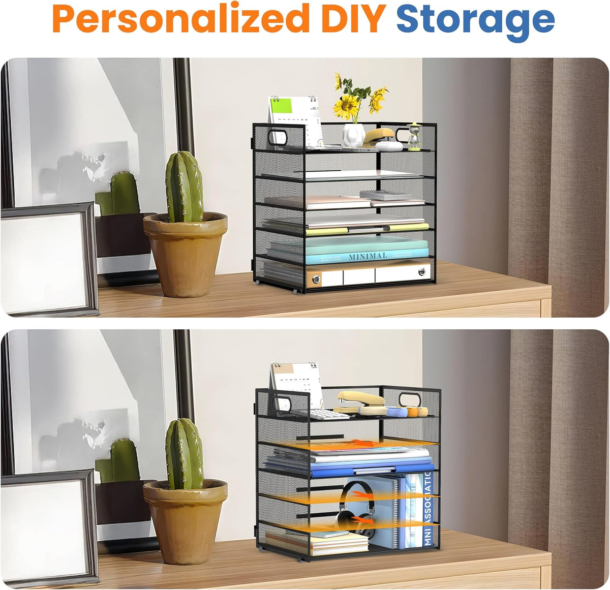 Daltack 6-Tier Paper Organizer for Desk with Handle, Black