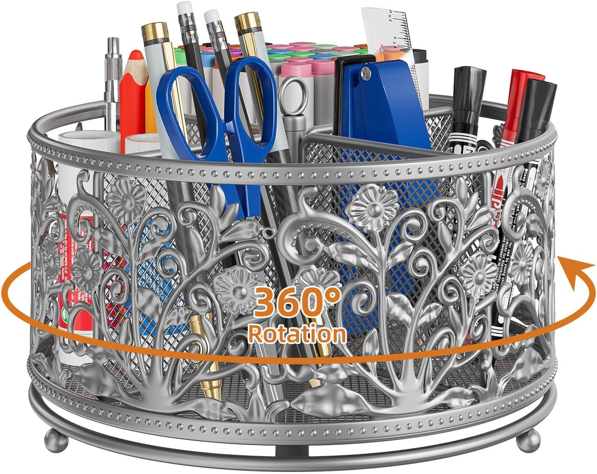 EKNITEY Pencil Pen Holder For Desk - 360° Rotating Pencil Cup Organizer