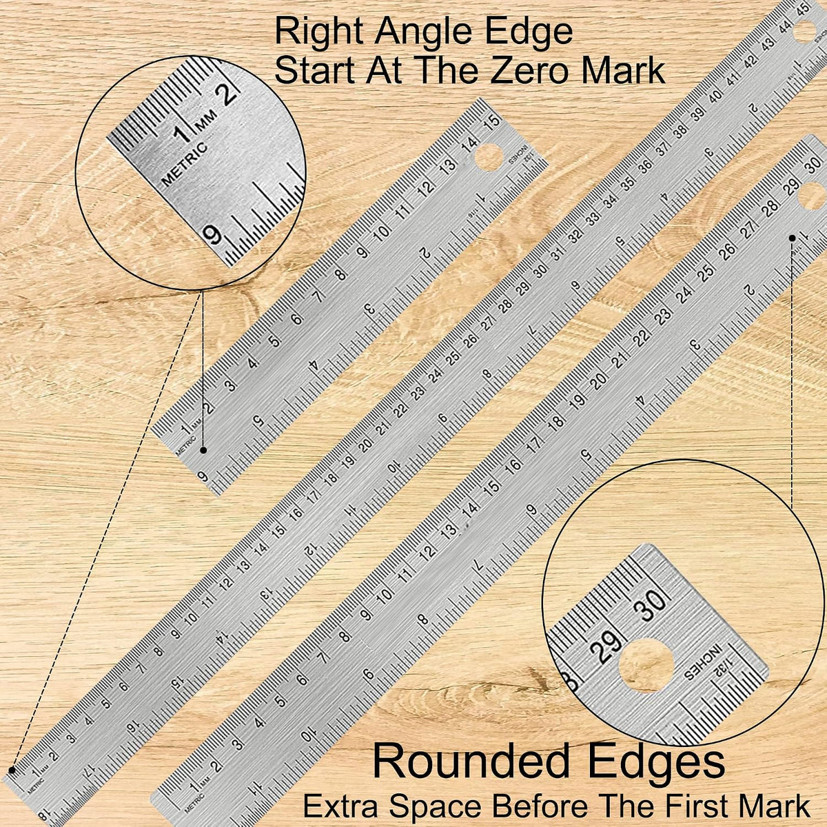 Metal Ruler 12 Inch, Non-Slip Cork Backing, Ink Bleed-Resistant Edge, 1 Pcs